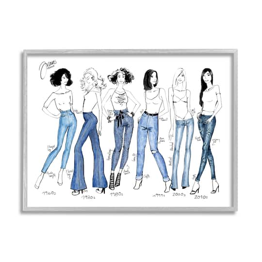 Stupell Industries Denim By Decades Female Fashion Jeans Blue White in Frame Wall Art